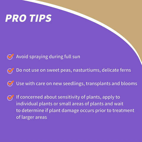 Pro tips for using Insecticidal Soap Ready to Use Spray for Organic Gardening, highlighting precautions and plant sensitivity.