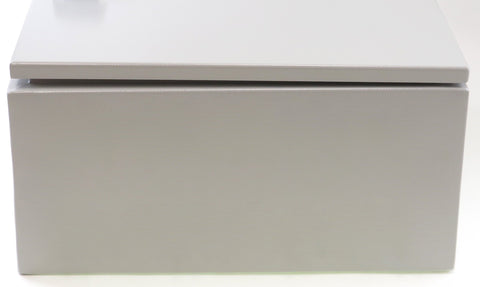 Side view of Fully Enclosed IP66 Enclosure With UL Certified NEMA 4 16 Gauge Steel Single Door Hinge Cover, 16x16x8 for industrial use.