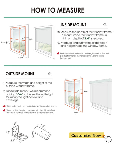 How to measure custom roller shades for inside and outside mount installations for optimized sunlight control.