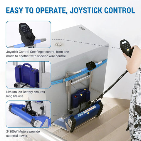 Xsto Crawler Electric Dolly Heavy Duty Trolley 684 Lbs Load Capacity stair climber joystick control for easy operation.