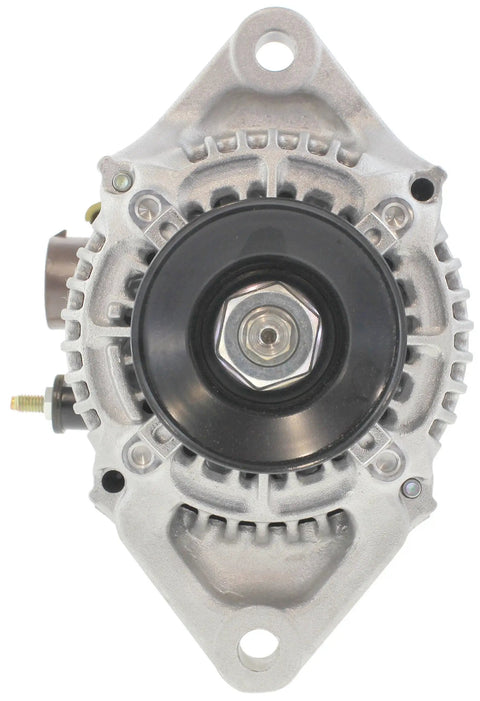 Front view of Beefed-Up Marine Alternator Replacement 12V 50 Amp with internal regulator and fan for Mariner and Mercury engines.