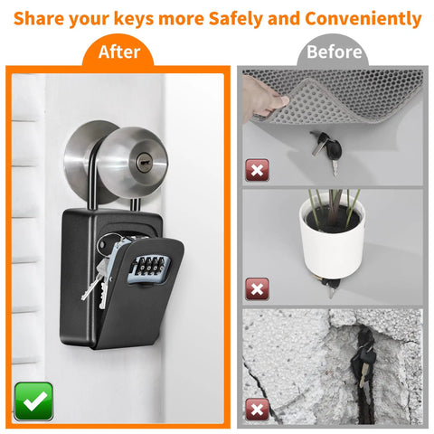 Weatherproof 4 Digit Key Lock Box Wall Mounted With 5 Key Capacity And Resettable Code No Hassle Setup, Clearly Visible Numbers Durable Outdoor Key Safe For House Keys