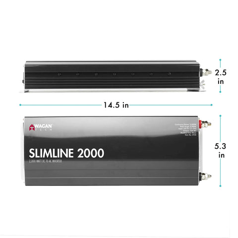 Hella Compact Dc To Ac Power Inverter Pumping 2000 Watt Continuous And 4500 Watt Peak Output with dimensions 14.5x2.5x5.3 inches.
