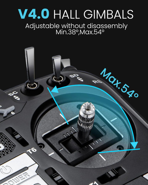 Close-up of V4.0 Hall gimbals on TX16S Mark II ELRS Transmitter 16 Channel 2.4GHz Radio Controller