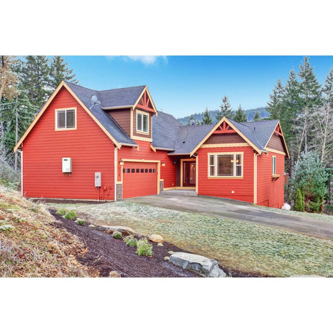 Heavy Duty Outdoor Natural Gas Tankless Water Heater Serving Up 7.0 Gpm Of Rock Solid Hot Water With 180000 Btu installed on red house exterior.