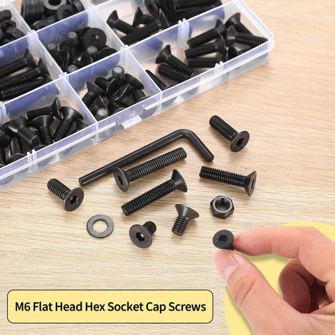 M6 Flat Head Hex Socket Cap Screws from 161 PCS M6 Countersunk Bolts Kit Including Flat Head Machine Screws and Nuts.