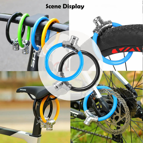 Two Pack 11mm Bike Lock Set With 7 Pin Zinc Alloy Ring Lock And Keys Lightweight 112g Cable Chain Combo in multiple colors on bikes