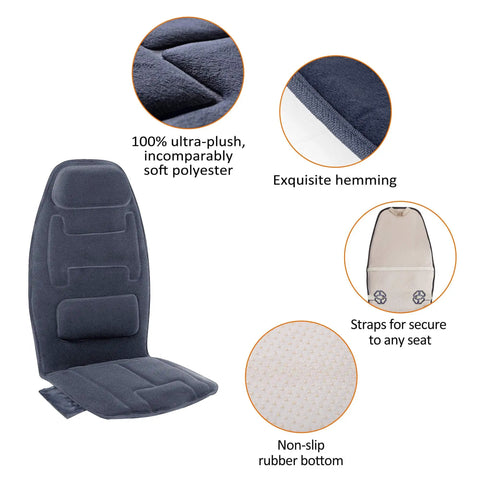 Cozy Massage Seat Cushion With Heat And Memory Foam Neck And Lumbar Support, 10 Vibration Motors, polyester material, back view