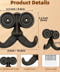 Heavy Duty Kickass Cast Iron Mustache Wall Hooks, 4 inch beard shaped hook with secure mounting hardware included.