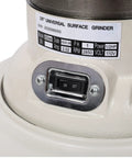 Close-up of the ON/OFF switch and label on the Shop Grade Cast Iron Knife And Cutter Grinder Featuring A Beefy Half Horsepower Motor.