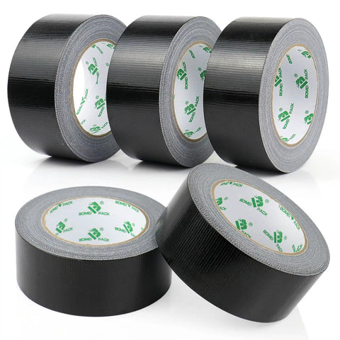 Five Roll Pack Black Duct Tape Rolls For DIY Projects, Heavy Duty 8.3 Mil Thick 1.88 Inch Wide By 35 Yards Each, Residue Free Sealing Tape