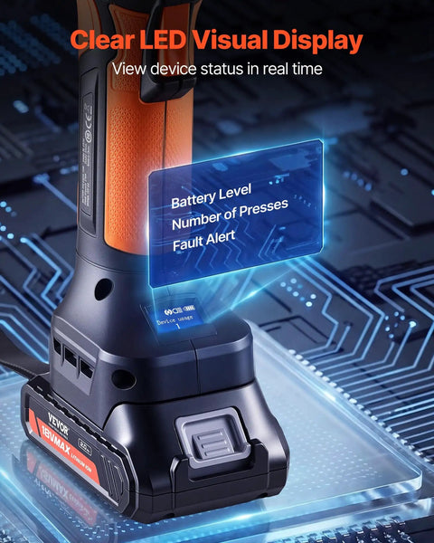 Beast 18V Electric Pipe Crimping Tool with LED display showing status on digital circuit board.