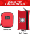 Thrive First Aid Kit shell case and red soft pouch, two storage options shown.
