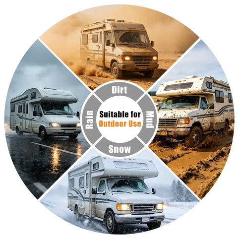 Heavy Duty 4 Inch RV Door Holder 304 Stainless Steel Camper Door Stop With Mounting Hardware on rugged RVs in various weather conditions.