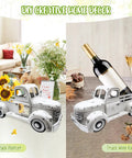 Vintage White Farmhouse Truck with 12 Magnetic Sunflower Magnets and Wine Rack, Home Kitchen Office Decor 13.4 Inch