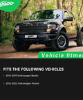Beefed-Up Front End Suspension Kit For 2012-2019 VW Beetle And 2012-2022 Passat compatibility information displayed with a truck background.