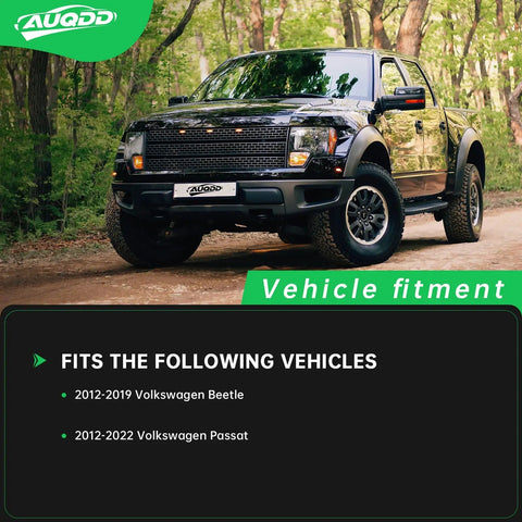 Beefed-Up Front End Suspension Kit For 2012-2019 VW Beetle And 2012-2022 Passat compatibility information displayed with a truck background.