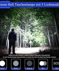 Person lighting forest path with Ultra Bright LED Flashlight With 100000 Lumens Rechargeable 10800mAh Battery Zoomable Focus