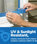 Applying Multi Surface Painter Tape 1 Inch Wide Blue Masking Tape 60 Yards to window trim, UV and sunlight resistant for indoor and outdoor use.