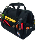 Onsite 14 Inch Tool Bag With 25 Pockets Heavyweight Internal Metal Frame Water Resistant 1200 Denier Fabric with tools inserted