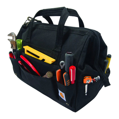 Onsite 14 Inch Tool Bag With 25 Pockets Heavyweight Internal Metal Frame Water Resistant 1200 Denier Fabric with tools inserted