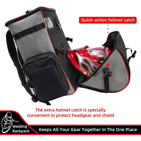 Heavy Duty Welding Tool Backpack With Helmet Catch And Lunch Box Extra Large Capacity Gear Bag For Auto Darkening Helmets