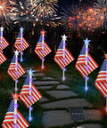 Six Pack 30 LED Solar Patriotic Pathway Lights With 6 US Flags And Flag Stakes Bright Red White And Blue Outdoor Yard Decor