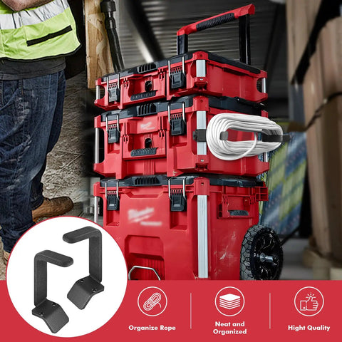 Extension Cord Holder For Packout Toolbox Storage And Cord Organizer attached to red Packout system with cord secured