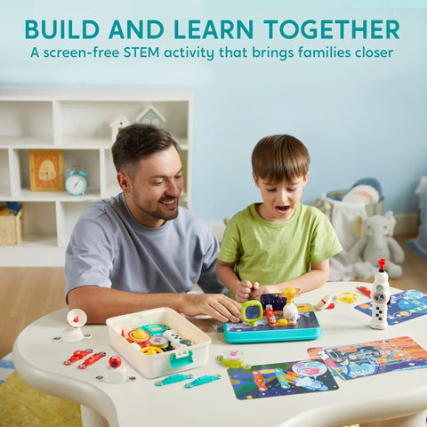 Space Circuit Lab Kit For Kids With 50 Plus Projects And 46 Plus Components An Electronics STEM Toy on table with family