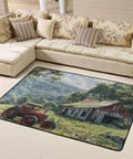 63x48 Inch Soft Non Slip Area Rug For Living Room And Bedroom Large Modern Indoor Floor Mat Doormat Style Low Pile Carpet Machine Washable Water Absorbent Flannel Non Slip Backing For Home Office Decor with a farmhouse design next to a sofa.