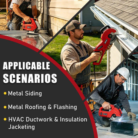 Bidirectional Cut Off Tool For Quick Left Or Right Cuts Heavy Duty Pro Grade Cutter That Slashes Through Materials Fast A Real Workhorse Compatible With Van Mark And Tapco Brakes Ideal For Roofing Siding Metal Tile Work used on metal siding, roofing, and HVAC ductwork
