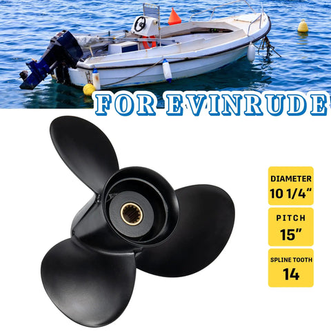 Aluminum Outboard Boat Propeller Ten And One Quarter Inch Diameter Fifteen Pitch Fourteen Spline Hub Right Hand Rotation Fits BRP Johnson Evinrude OMC Stern Drives 15 To 35 HP OEM Upgrade Pro Grade Performance