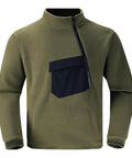 Cozy Mens Half Zip Fleece Pullover With Stand Collar, Long Sleeve Sweatshirt, Army Green, showcasing soft material and front zipper.