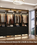 Black 7.2 Ft Wood Closet System Organizer, Set of 4 Modular Wardrobe Units with Hanging Rods, stylish storage for clothing.