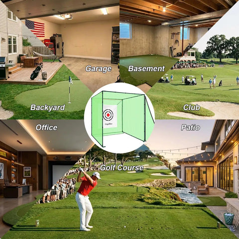 Golf Driving Cage Net 8x8x8 Ft Heavy Duty Steel Frame Enclosure For Real Backyard Full Swing Practice in various settings