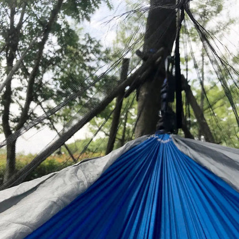 Close-up of No-See-Um Hammock Mosquito Net XL 11FT By 4.6FT With 360 Degree Bug Protection Polyester Mesh in outdoor setting