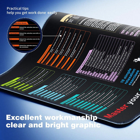 Nine Function Modules Excel Shortcut Desk Pad, Large XL Size 31.5 By 11.8 Inches, showing detailed function modules and graphics.