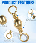 Barrel Swivels Fishing Tackle Set 60 120 Pcs Rolling Ball Stainless Steel Copper Brass Solid Rings High Strength Saltwater Swivels Connectors Must Have For Rigs And Tackle, golden barrel swivel with copper alloy body and stainless steel ring