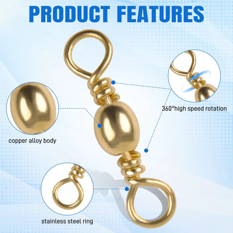 Barrel Swivels Fishing Tackle Set 60 120 Pcs Rolling Ball Stainless Steel Copper Brass Solid Rings High Strength Saltwater Swivels Connectors Must Have For Rigs And Tackle, golden barrel swivel with copper alloy body and stainless steel ring