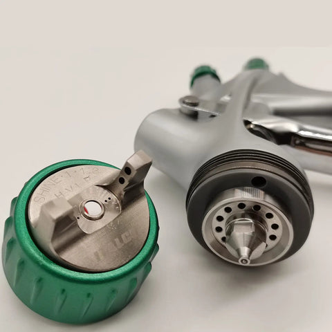 Italian Designed HVLP Spray Gun With 1.3mm Tip And 600ml Cup showing nozzle and ergonomic design for all paint types