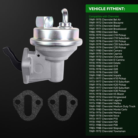 Mechanical Fuel Pump Replacement For SBC Small Block Chevy 350 With Stock 7.5 To 9.5 PSI Pressure, side view