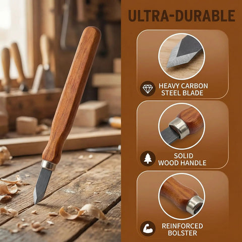 Top Shelf 2 Pack High Carbon Steel Woodworking Marking Knife Featuring Dual Bevel Edges in a workshop setting.
