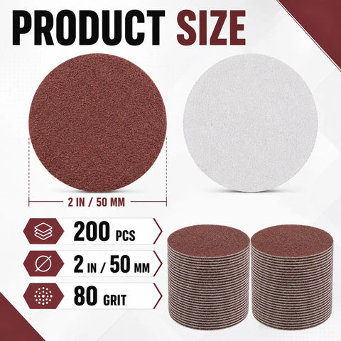 Rock Your DIY Game With These 200 Pcs Of Premium 2 Inch Aluminum Oxide Sanding Discs featuring 80 grit for smooth finishes.
