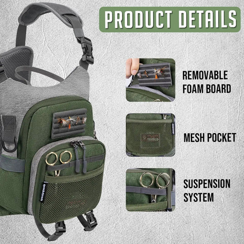 Fly Fishing Chest Pack With Workstation And Quick Release Lightweight Tackle Bag Large Capacity For Two Fly Boxes Details