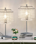 Crystal Table Lamp Set With Touch Control, USB C And USB A Ports, Dimmable Bedside Lamps shown with glowing crystal shades