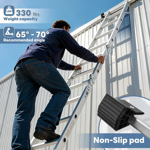 Lightweight Folding Ladder For Home And Outdoors Extendable A Frame Step Ladder With Sturdy Locking Joints Anti Slip Feet Stable Leaning And A Frame Modes Portable DIY Tool For Roof Garage Attic And More, aluminum ladder on wall