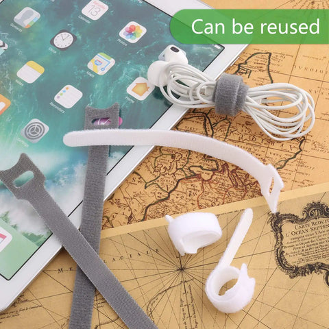 60 Pack Hook And Loop Cable Ties 6 7 8 Inch White For Cable Management And Wire Organization with tablet background