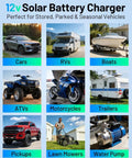 Vehicles suitable for 7.5W Solar Battery Maintainer And Trickle Charger For Cars, Boats, RVs, Motorcycles with 12V IP68 panel