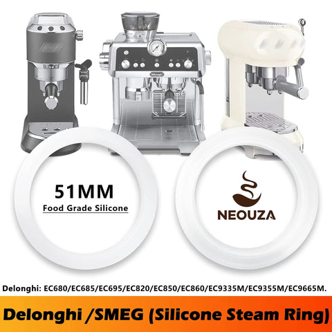 51 Millimeter Brewing Group Head Silicone Gasket Set 2 Pack O Ring For Delonghi Dedica EC680 EC685 EC785 EC885 La Specialista EC9335M EC9355M EC9665M And Smeg ECF01 Espresso Machines Pro Grade Replacement