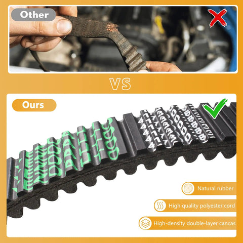 Comparison of CVT Drive Belt For Ski Doo Snowmobiles MXZ 600 600R 800R 900 1200 Renegade, showing worn belt vs new belt material